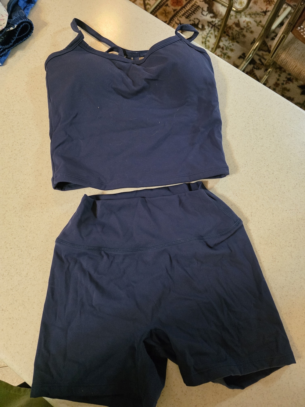 Women’s Navy Athletic Crop Tank and High-Waist Shorts Set